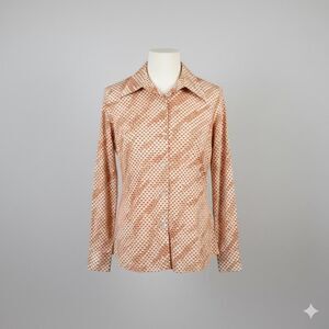 Vintage 70s Orange and cream button down shirt size S